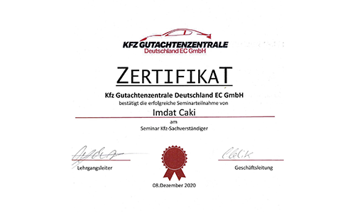 Zertifikat- KFZ-Gutachter- Lackdoktor Dortmund